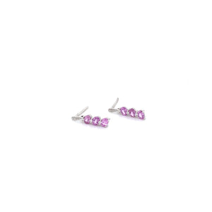 Pink Sapphire & Diamond Drop Stud Earring in 9ct White Gold